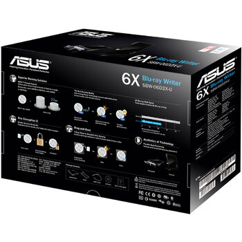 华硕6倍速 USB2.0 外置蓝光 光驱刻录机 黑色(兼容苹果系统/SBW-06D2X-U)
