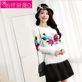 014秋装新款牡丹花学院风马海毛<em>加厚女毛衣</em>套