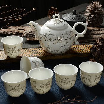 
                                        永丰祥 手工描金藤草玉瓷陶瓷茶具 功夫茶杯茶壶套装礼品 整套茶具套装 YFX126                