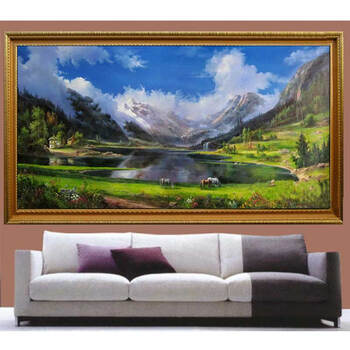 
                                        奇野油画客厅山水风景挂画沙发背景墙画办公室酒店会所有框壁画 70x140cm                