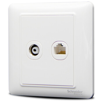 施耐德电气 开关插座面板 电视+五类电脑网络网线信息面板 睿意系列 白色