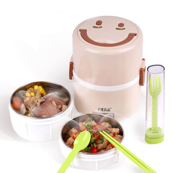 十度良品SD-905 双层不锈钢电热饭盒 电加热保温饭盒 插电蒸饭盒