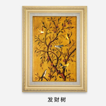 玄关装饰画竖版过道欧式单幅挂画走廊美式壁画客厅卧室油画发财树