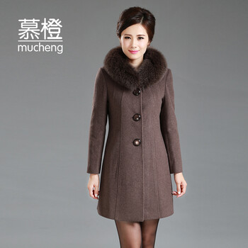 慕橙2014<em>中老年</em>羊绒大衣女冬<em>外套</em>大码<em>呢子</em>大