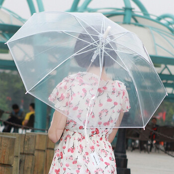 百盛洋 透明公主直杆长柄加厚晴雨伞 JC10001白色柄