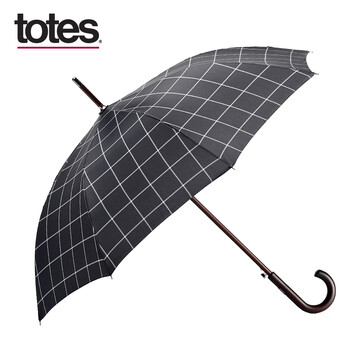 美国totes时尚高品质防晒防紫外线半自动长柄伞晴雨伞男伞正品A275 黑底白格0A275CW80