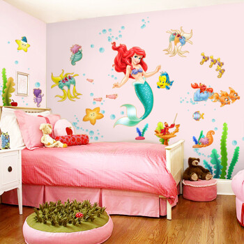 蓝瑞特大可爱墙贴画 卧室浪漫温馨儿童房床头浴室可移除墙贴纸 美人鱼 美人鱼 大