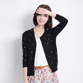 <em>秋装</em>新款女式<em>针织</em>衫女<em>开衫 黑色</em> L【图片 价格