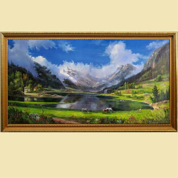 
                                        奇野油画客厅山水风景挂画沙发背景墙画办公室酒店会所有框壁画 70x140cm                