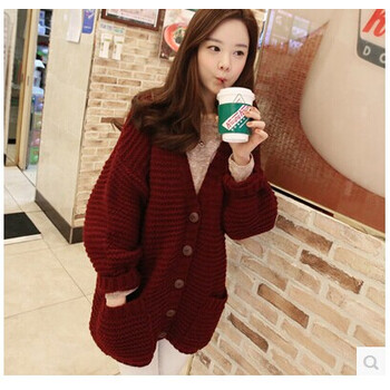 卡卡西2014<em>秋冬</em>中长款宽松<em>蝙蝠</em>袖<em>毛衣开衫</em>女