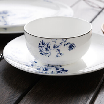 隆达骨瓷工笔青花中国风雅韵4.25英寸饭碗6只装无铅环保套装搭配中式实用餐具乔迁结婚礼物