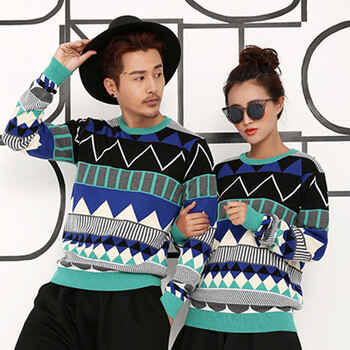 木堤 2014秋冬新款 百搭撞色<em>情侣毛衣 套头</em>针织