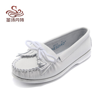 圣诗丹特鞋流苏真皮小白鞋平底单鞋韩版白色护士鞋平跟休闲女鞋9913