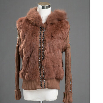 2014新款海宁皮草<em>女款兔毛</em>皮草编织外套 狐狸