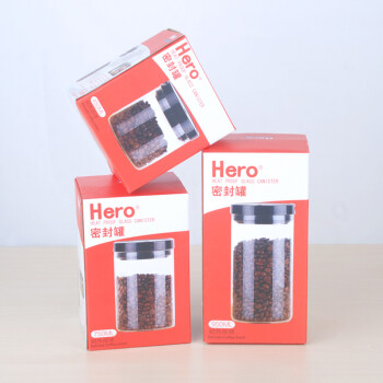 
                                        Hero 密封罐 玻璃瓶子储物罐 玻璃密封罐 茶叶罐咖啡豆干货500ml                