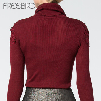 自由鸟freebird秋冬款女毛织上衣 简约百搭高领蕾丝长袖上衣4220171 4DA黑色 L