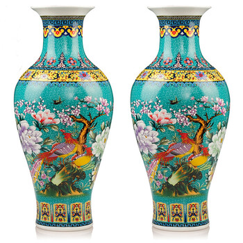 
                                        泰浦瓯 景德镇陶瓷器 珐琅彩落地欧式古典花瓶 家居时尚装饰工艺品摆件（单个） 蓝色富贵牡丹 大号                
