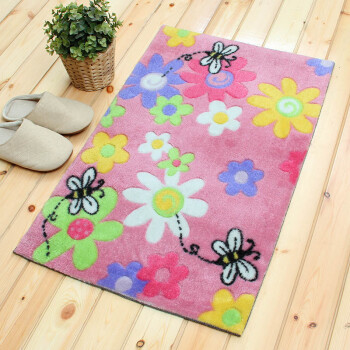 富居FOOJO地垫玄关门垫008ql 粉底黑蝴蝶60*90cm 腈纶脚垫