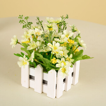 
                                        浩瀚 田园木质栅栏小翠花套装 仿真花绢花家居装饰 雏菊小菊花家居装饰摆设 长方形栅栏+QQ玫玫红                