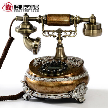 
                                        好心艺复古电话座机家用 欧式客厅装饰品摆件创意固定电话机来电显示 8678古典木                