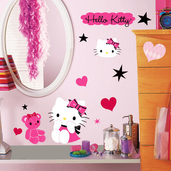 美国RoomMates儿童男女宝宝Hello kitty卧室贴画墙贴纸贴3D可移动 凯蒂猫大尺寸RMK2014GM
