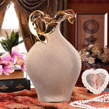 贝汉美现代家饰陶瓷工艺品创意花瓶奢华镀金磨砂玫瑰花瓶