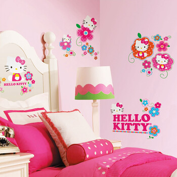 美国RoomMates儿童男女宝宝Hello kitty卧室贴画墙贴纸贴3D可移动 凯蒂猫大尺寸RMK2014GM