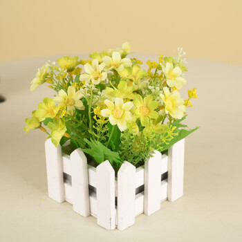 
                                        浩瀚 田园木质栅栏小翠花套装 仿真花绢花家居装饰 雏菊小菊花家居装饰摆设 长方形栅栏+QQ玫玫红                