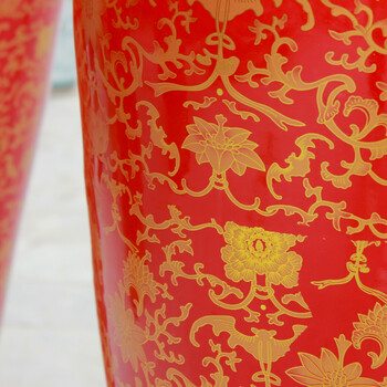 
                                        欢畅 景德镇陶瓷落地花瓶 中国红金缠枝满花大花瓶客厅酒店摆件装饰品sz-107 1.2米一对                