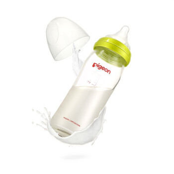 贝亲(Pigeon)宽口径玻璃奶瓶 240ml 婴儿奶瓶 自然实感M码奶嘴(绿色)AA70