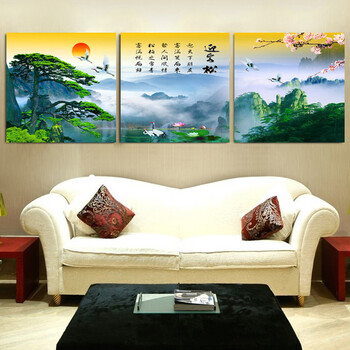 唯画 现代客厅装饰画无框画沙发背景墙画迎客松卧室玄关挂画壁画山水风景画流水生财聚宝盆 迎客松 80*80