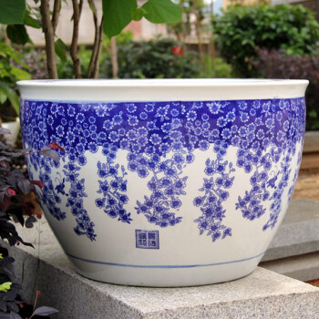 
                                        垒鑫陶瓷 景德镇陶瓷鱼缸 青花瓷风水缸睡莲碗莲缸乌龟缸 大号金鱼缸荷花缸 蝶恋花 大号直径63CM左右                