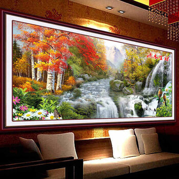
                                        卡蒂奇5D钻石画圆钻DIY贴钻画方钻满钻钻石绣流水生财鸟语花香新款客厅挂画 饱满方钻效果佳150*60                