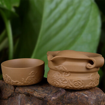 
                                        苗苗红 宜兴 紫砂茶杯 快客杯 一壶一杯 单人茶壶 手抓壶 旅行便携 功夫茶具 HT Y 款11紫砂陶青云                