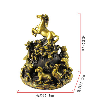 慈缘正堂 铜十二生肖摆件 金猪狗牛羊兔子马龙金鸡老鼠虎猴工艺品 风水家居办公室桌面摆设