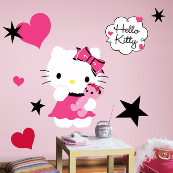 美国RoomMates儿童男女宝宝Hello kitty卧室贴画墙贴纸贴3D可移动 凯蒂猫大尺寸RMK2014GM