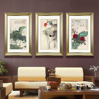 
                                        吉运来卧室沙发客厅装饰画墙画挂画中式壁画有框张大千-五色荷花 香槟银GHXS-611 外框尺寸72*120cm                