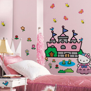 美国RoomMates儿童男女宝宝Hello kitty卧室贴画墙贴纸贴3D可移动 凯蒂猫大尺寸RMK2014GM