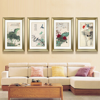 
                                        吉运来卧室沙发客厅装饰画墙画挂画中式壁画有框张大千-五色荷花 香槟银GHXS-611 外框尺寸72*120cm                