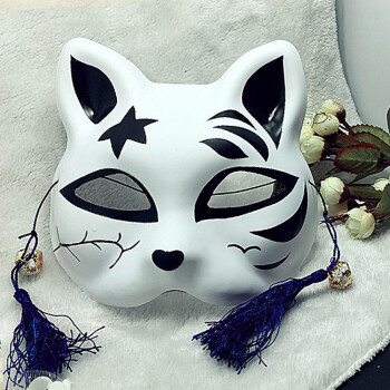 猫面具手绘 半脸猫面具 日式和风狐狸 动漫男女猫脸cosplay舞会新