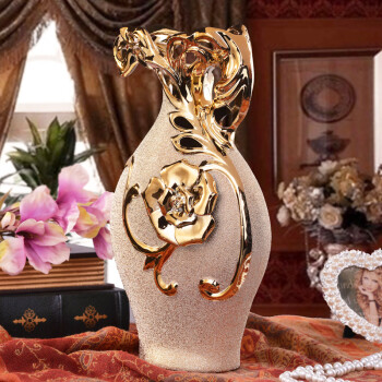 贝汉美现代家饰陶瓷工艺品创意花瓶奢华镀金磨砂玫瑰花瓶