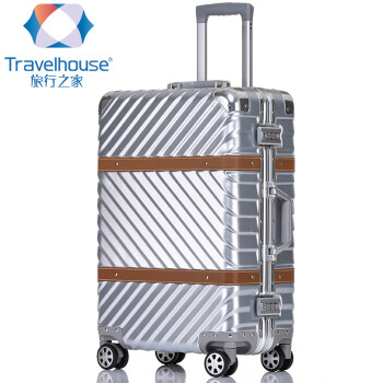 旅行之家（Travelhouse）2020新款复古皮条铝框箱拉杆箱 银色【复古皮条】 24英寸