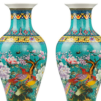 
                                        泰浦瓯 景德镇陶瓷器 珐琅彩落地欧式古典花瓶 家居时尚装饰工艺品摆件（单个） 蓝色富贵牡丹 大号                