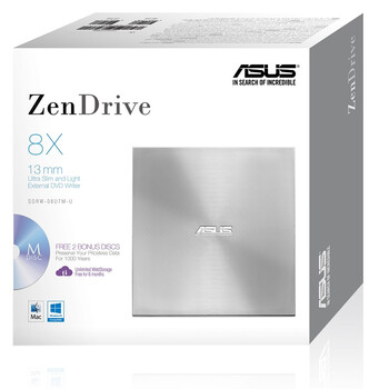 华硕8倍速 USB2.0 外置DVD刻录机 移动光驱 银色(兼容苹果系统/SDRW-08U7M-U)