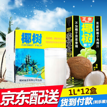 【京东配送】海南特产椰树牌椰汁椰子汁 植物蛋白饮料椰奶1l*12盒装