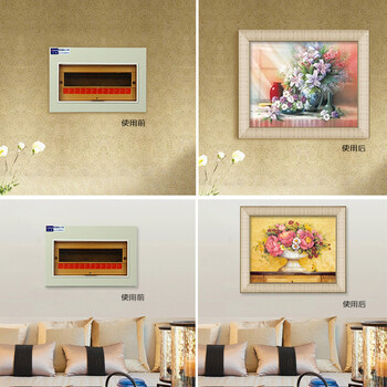 
                                        欧喆 电表箱装饰画遮挡箱欧式田园装饰盒挂壁配电箱电表遮YK14210 14横款 内凹米色60*80                