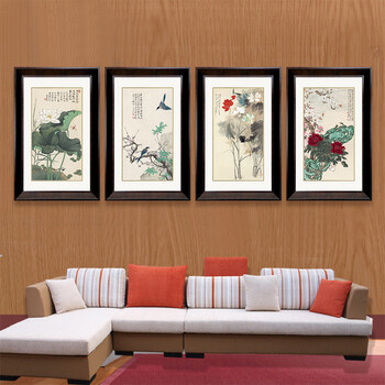 
                                        吉运来卧室沙发客厅装饰画墙画挂画中式壁画有框张大千-五色荷花 香槟银GHXS-611 外框尺寸72*120cm                