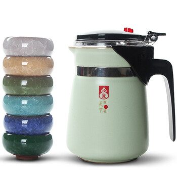 
                                        麦陶 汝窑飘逸杯过滤泡茶壶 大容量泡茶器 陶瓷功夫花茶茶具套装 汝窑飘逸杯送多彩冰裂6色杯                