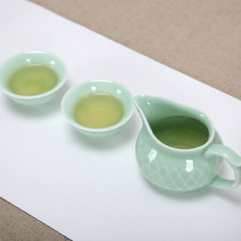 
                                        天泽（TIAN ZE）功夫茶具套装整套龙泉青瓷家用茶杯盖碗公杯汝窑陶瓷盖壶茶海 普通礼盒包装                