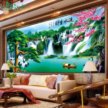 
                                        钻石画十字绣客厅新款钻石十字绣钻石绣卧室风景钻石画满钻砖石点钻石画贴钻十字绣流水生财山水画 250*110cm魔方圆钻满钻升级版26切面更闪亮                